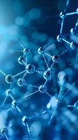 Glowing blue molecular structure with connected spherical atoms and bonds on dark background, abstract science visualization for research and technology concepts.