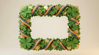Decorative frame made of green shamrock clovers and rainbow ribbons for St. Patrick's Day celebrations, holidays, and festive greeting cards.