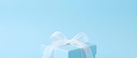 Wrapped gift box with white ribbon bow on light blue background, suitable for holiday, birthday, and celebration design projects.
