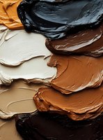 Creamy foundation smears in various skin tones from ivory to deep brown, showcasing makeup texture and diversity for cosmetic industry use.