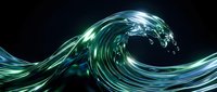 Luminous wave of flowing liquid glass with swirling motion and glowing cyan light effects against dark background, suitable for tech and modern design projects.