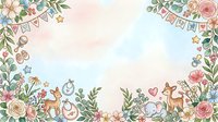 Whimsical woodland frame with deer, flowers, and bunting on isolated background, ready for invitations, nursery decor, and greeting card design.