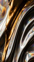 Liquid metal chrome waves with golden reflections creating abstract flowing patterns and iridescent rainbow highlights for modern digital art backgrounds.