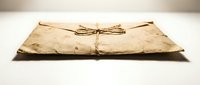 Aged kraft paper envelope tied with twine on white background, isolated for packaging design, vintage mail mockup, antique correspondence.