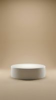 Minimalist white cylindrical podium on neutral beige background, ideal for product display, cosmetics showcase, and commercial advertising presentations.