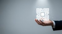 Professional businessman hand presenting glowing digital maze puzzle symbol representing problem solving and strategic thinking in corporate environment.