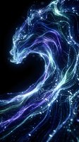Abstract glowing wave with luminous particles flowing in blue and cyan tones against dark background, suitable for technology and digital design projects.