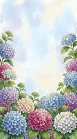 Watercolor hydrangea flowers frame with soft pastel background for wedding invitations, greeting cards and spring garden designs.