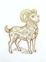 Ornate golden ram with decorative swirling patterns and baroque flourishes, isolated on white background. Suitable for logos, t-shirt designs, and clipart applications.