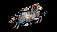 Colorful ornamental ram leaping with floral swirls, isolated on transparent background. Great for T-shirts, stickers, print on demand, and sublimation designs.