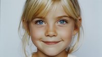 Adorable blonde girl with blue eyes and gentle smile portrait on white background isolated for design projects and commercial use.