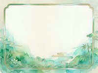 Watercolor nature frame with green botanical elements, aquatic plants, and flowing water details on cream background, isolated for design use on cards, invitations, and digital projects.