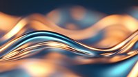 Flowing liquid metal waves in copper and turquoise colors create dynamic abstract background with smooth glossy surface and light reflections. Luxury design element.