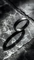 Minimalist wedding band on textured stone surface with dramatic shadow in black and white. Symbolizes commitment and eternity.