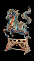 Ornate rearing horse with gold harness and flowing mane, watercolor style, isolated on transparent background, great for stickers, t-shirt design, and print on demand.