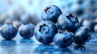 Fresh ripe blueberries with water droplets on dark surface. Healthy organic superfood berries for nutrition, smoothies, baking and wellness concepts.