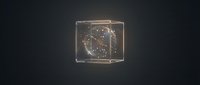Glowing constellation map inside transparent cube with golden light trails on dark background, suitable for astronomy, science, technology, and educational design projects.