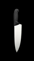 Chef's knife with black handle and silver blade, isolated on transparent background. Ready for kitchen design, cooking websites, restaurant menus, culinary graphics, and food service materials.