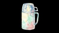 Watercolor thermos flask with pastel blue, green, and pink abstract wash design, isolated on transparent background. Ready for clipart, t-shirt designs, stickers, and print-on-demand products.
