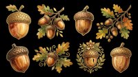 Acorns and oak leaves isolated on transparent background, ready for t-shirt design, clipart, stickers, sublimation, and print-on-demand products.