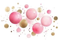 Abstract watercolor composition with pink and gold circles on white background. Elegant pattern for feminine designs.