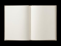 Open blank hardcover book with empty white pages, isolated on transparent background. Ready for mockups, stickers, clipart, t-shirt design, and print on demand use.