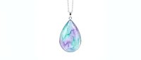 Watercolor teardrop pendant with purple and turquoise gradient swirls, isolated on white background, suitable for jewelry design, fashion graphics, and product mockups.