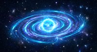 Spiral galaxy with bright blue center and glowing arms against starry space background for astronomy and science projects.