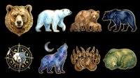 Watercolor bear and wolf clipart set isolated on transparent background, ready for stickers, t-shirt design, print on demand, and sublimation projects.