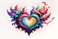 Vibrant artistic heart design with flowing ornamental wings in rainbow colors perfect for Valentine's cards, romantic designs, and decorative love-themed projects.
