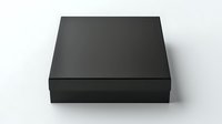 Minimalist black square box on white background, isolated product packaging mockup for luxury brand presentation and retail display design purposes.