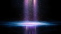 Mystical glowing purple light beams shine down with sparkles and reflections on dark surface, creating magical atmospheric illumination effect for fantasy backgrounds.