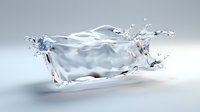 Dynamic water splash frozen in motion creating rectangular shape with rippling surface and droplets against light gray background, suitable for beverage advertising.