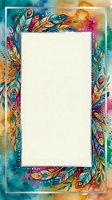 Watercolor boho frame with colorful tribal feathers and blank center space for text, great for invitations, cards, and social media posts.