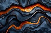 Abstract dark blue and orange marble texture with wavy layers and golden veins creating dramatic contrast pattern for luxury interior design and wallpaper backgrounds.