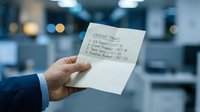 Businessman hand holding urgent task list note in modern office environment for productivity and time management concepts.