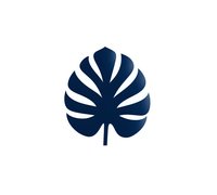 Navy blue monstera leaf silhouette isolated on white background, minimalist botanical design element for logos, patterns and decorative projects.