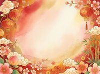 Chinese New Year celebration background with red lanterns, cherry blossoms, and gold accents. Festive design for holiday cards, invitations, and seasonal marketing materials.