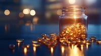 Glowing fairy lights in glass jar creating magical ambient atmosphere with bokeh effect and scattered lights on dark surface. Cozy evening mood.