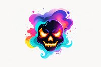 Glowing skull with vibrant rainbow smoke effect on white background, neon colors swirling around dark cranium shape creating mystical atmosphere. Isolated design element.