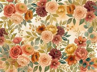 Watercolor floral seamless pattern with roses and peonies in warm autumn tones, tiling into a single background for fabric or wallpaper.