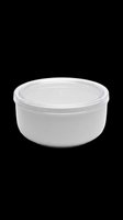Round white food storage container with clear lid, isolated on transparent background, ready for packaging design, product mockups, e-commerce, print-on-demand, and commercial use.