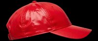Red glossy leather baseball cap isolated on transparent background, ready for T-shirt design, stickers, clipart, print on demand, and sublimation projects.