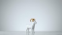 White goat with curved horns standing in profile against neutral background, isolated for design use on merchandise and promotional materials.