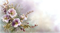 Delicate pink wildflowers with soft purple centers against dreamy pastel background, creating romantic botanical composition for greeting cards.