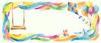 Colorful watercolor frame with swing, paper boat, balloons and butterfly on white background. Perfect for children's designs and creative projects.