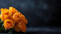 Vibrant orange roses bouquet against dark background with copy space, fresh blooming flowers with soft petals creating romantic mood for greeting cards.