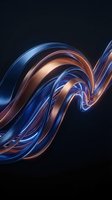 Abstract metallic wave with flowing copper and blue ribbons creating dynamic motion on dark background for modern digital design projects.