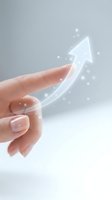 Hand holding glowing upward arrow with particles, representing growth, success, and financial progress for business and investment concepts.