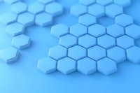 Abstract hexagonal geometric pattern in soft blue tones creating depth and dimension with repeating honeycomb shapes and subtle shadows for modern tech designs.
